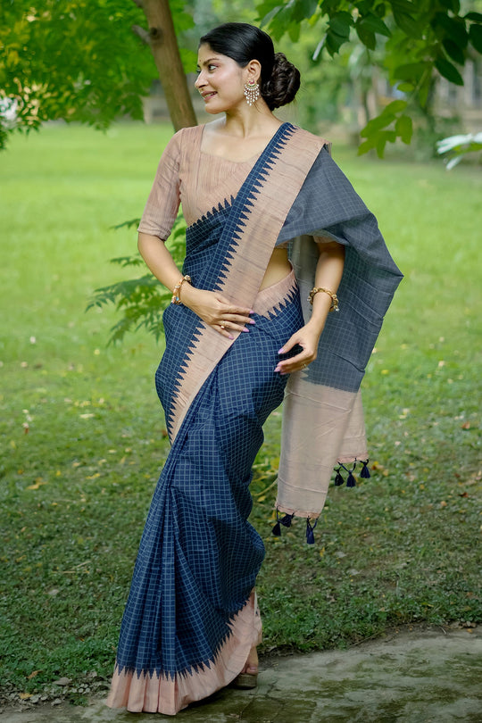 Tussar Silk Saree Featuring Beautiful Checks Printed Saree