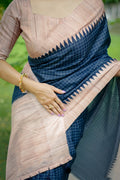 Tussar Silk Saree Featuring Beautiful Checks Printed Saree