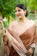 Tussar Silk Saree Featuring Beautiful Checks Printed Saree