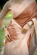 Tussar Silk Saree Featuring Beautiful Checks Printed Saree