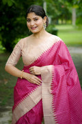 Tussar Silk Saree Featuring Beautiful Checks Printed Saree