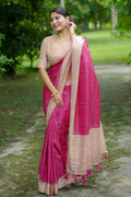 Tussar Silk Saree Featuring Beautiful Checks Printed Saree