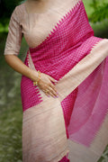 Tussar Silk Saree Featuring Beautiful Checks Printed Saree
