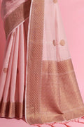 Womens Cotton Pink Saree With Blouse Piece