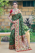 Green Patola Silk Blend Saree With Blouse Piece