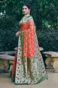 Orange Patola Silk Blend Saree With Blouse Piece