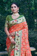 Orange Patola Silk Blend Saree With Blouse Piece