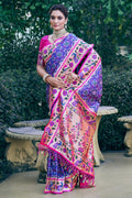 Purple Patola Silk Blend Saree With Blouse Piece