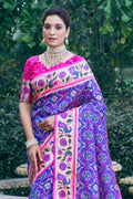 Purple Patola Silk Blend Saree With Blouse Piece
