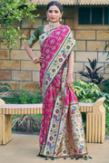 Purple Patola Silk Blend Saree With Blouse Piece