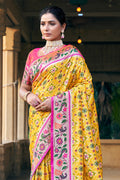 Yellow Patola Silk Blend Saree With Blouse Piece