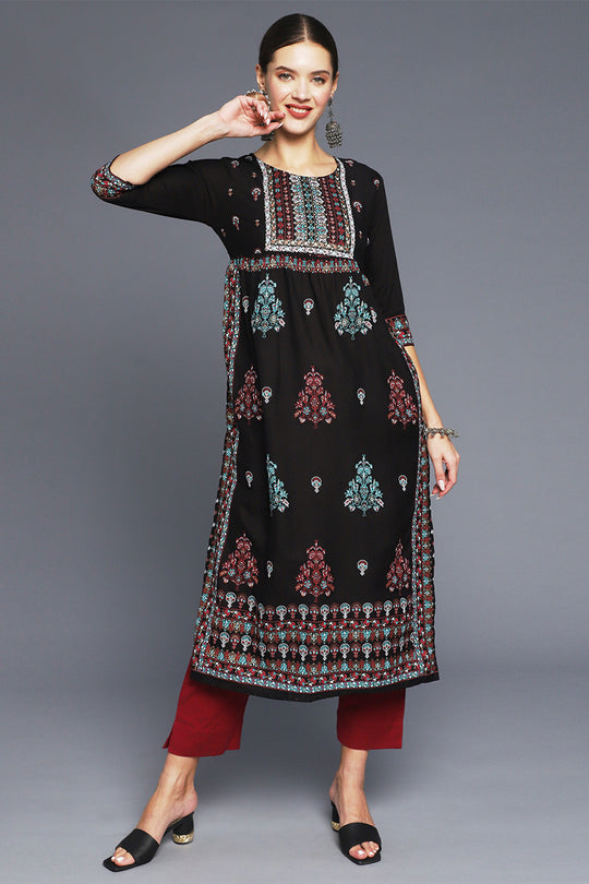 Women Black Ethnic Printed Kurta