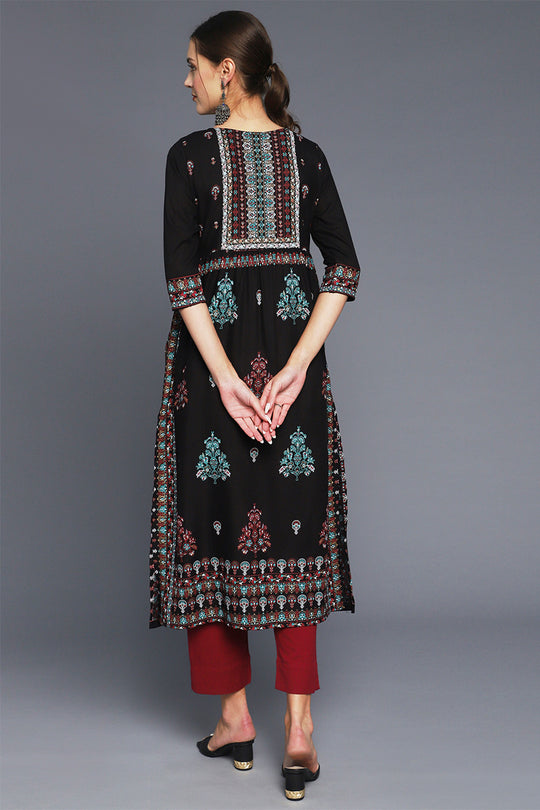 Women Black Ethnic Printed Kurta