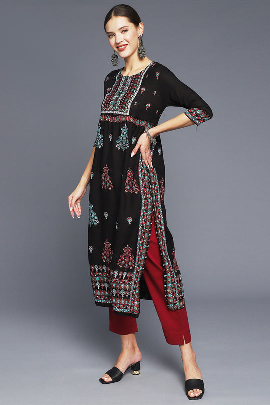 Women Black Ethnic Printed Kurta
