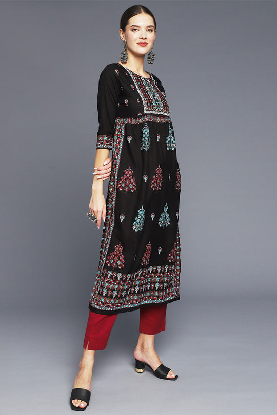 Women Black Ethnic Printed Kurta