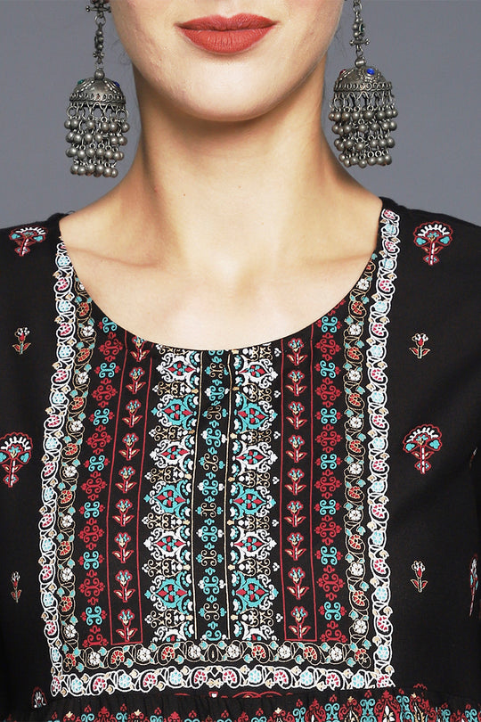 Women Black Ethnic Printed Kurta