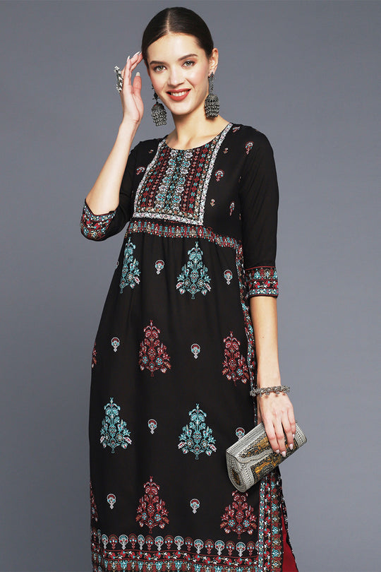 Women Black Ethnic Printed Kurta