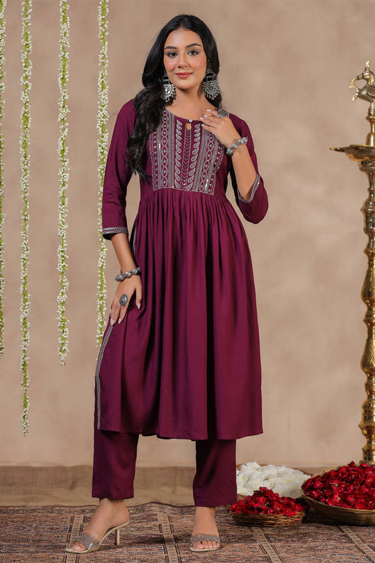 Women's Purple Cotton Straight Kurta