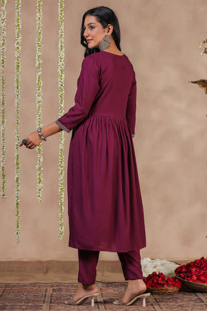 Women's Purple Cotton Straight Kurta