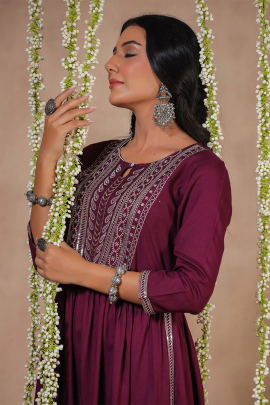 Women's Purple Cotton Straight Kurta