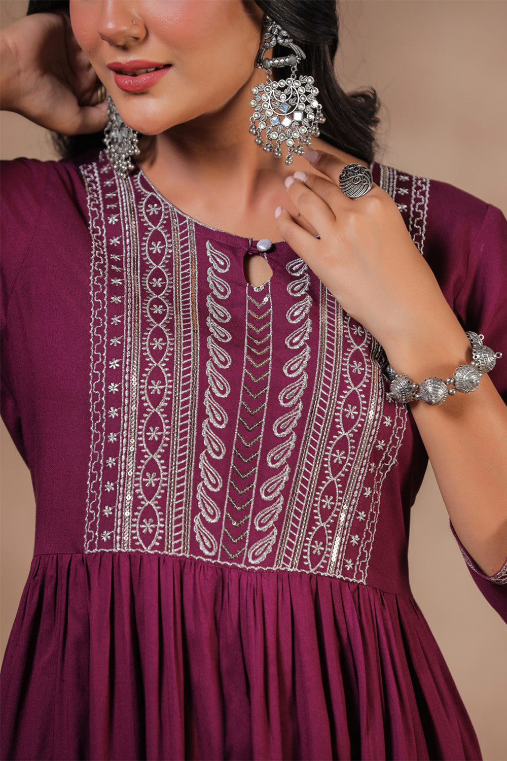 Women's Purple Cotton Straight Kurta