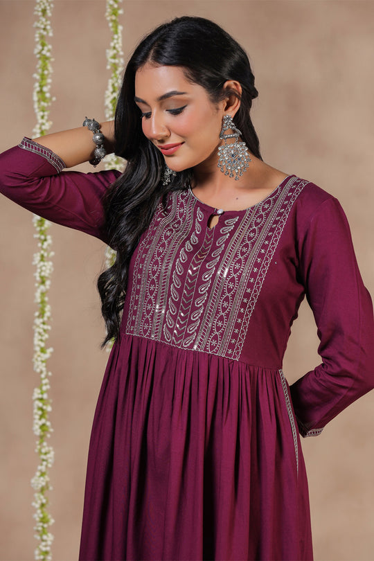 Women's Purple Cotton Straight Kurta