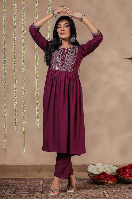 Women's Purple Cotton Straight Kurta