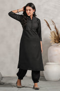 Women's Black Embroidered Cotton Kurta