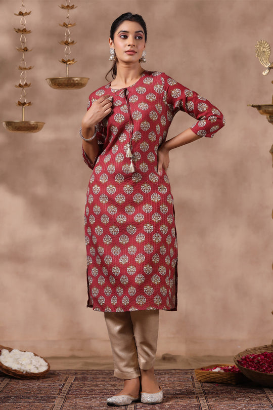 Women's Rust Printed Straight Kurta