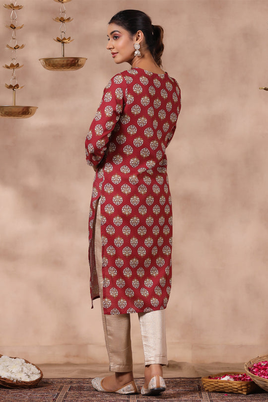 Women's Rust Printed Straight Kurta