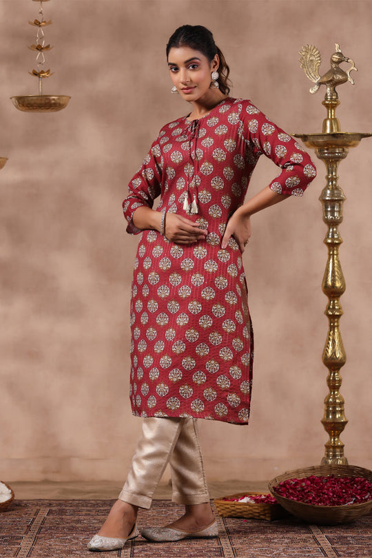 Women's Rust Printed Straight Kurta