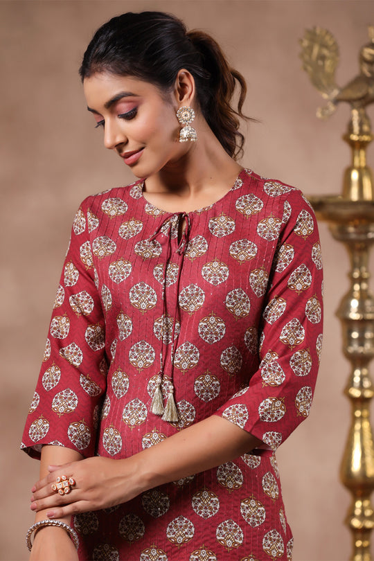 Women's Rust Printed Straight Kurta