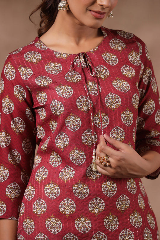 Women's Rust Printed Straight Kurta