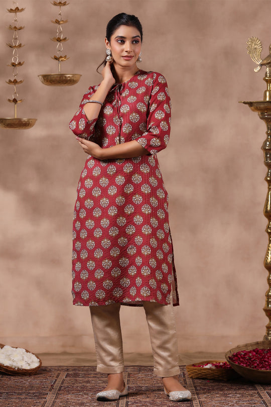 Women's Rust Printed Straight Kurta