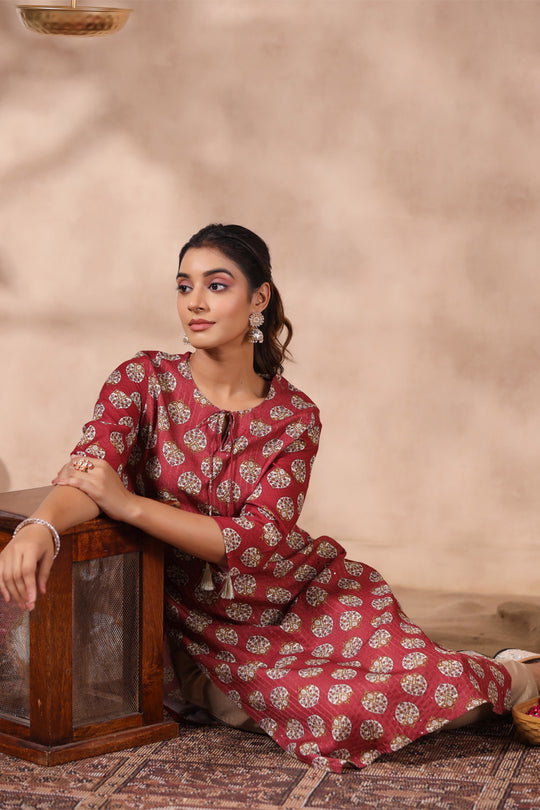 Women's Rust Printed Straight Kurta