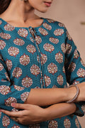 Women's Blue Printed Straight Kurta