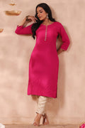Women's Magenta Cotton Straight Kurta