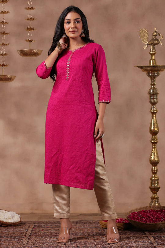 Women's Magenta Cotton Straight Kurta