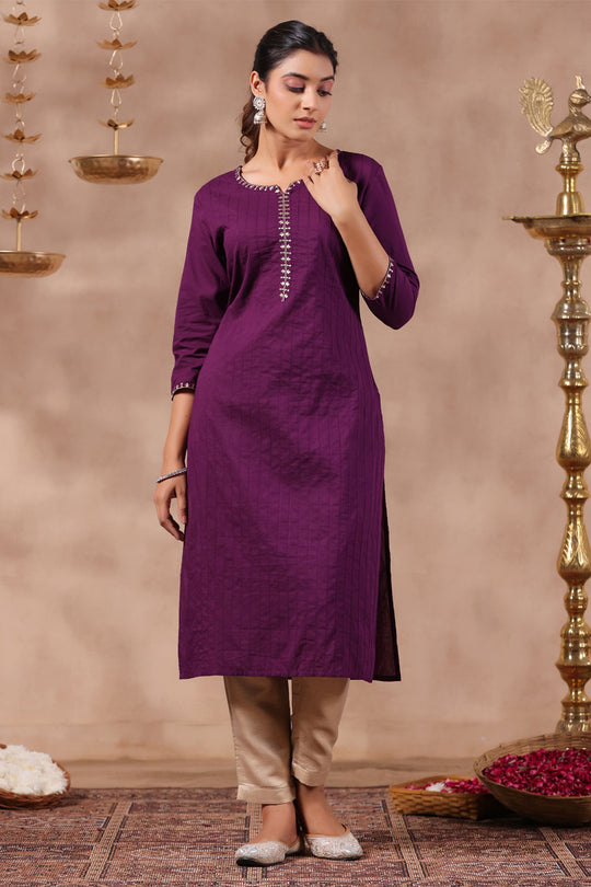 Women's Purple Cotton Straight Kurta