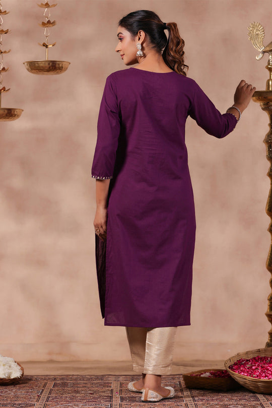 Women's Purple Cotton Straight Kurta