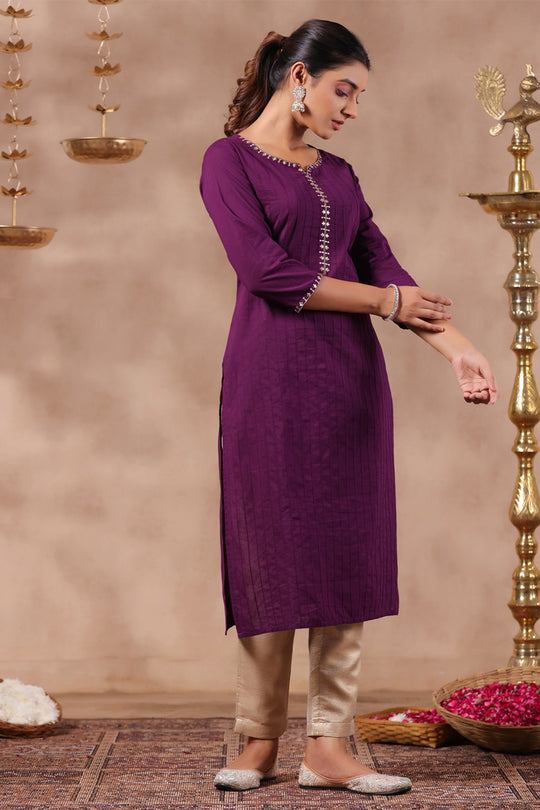 Women's Purple Cotton Straight Kurta