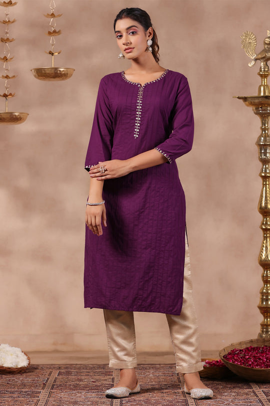Women's Purple Cotton Straight Kurta