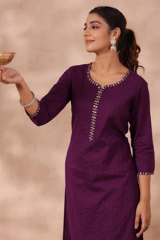 Women's Purple Cotton Straight Kurta