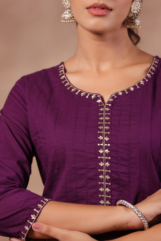 Women's Purple Cotton Straight Kurta