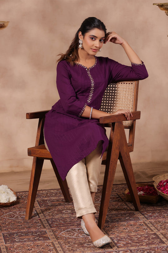Women's Purple Cotton Straight Kurta