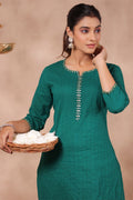 Women's Bottle Green Cotton Kurta