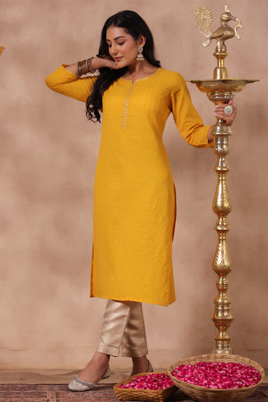 Women's Mustard Cotton Kurta