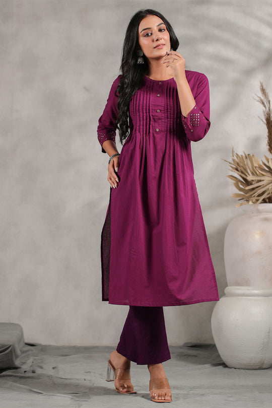 Women's Wine Cotton Kurta