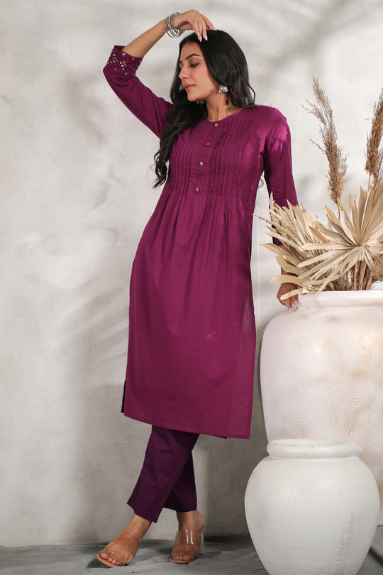 Women's Wine Cotton Kurta
