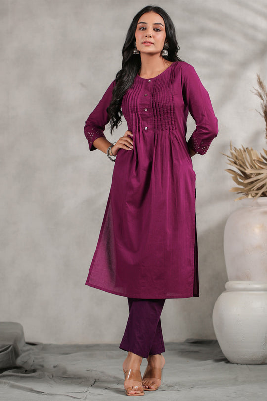 Women's Wine Cotton Kurta